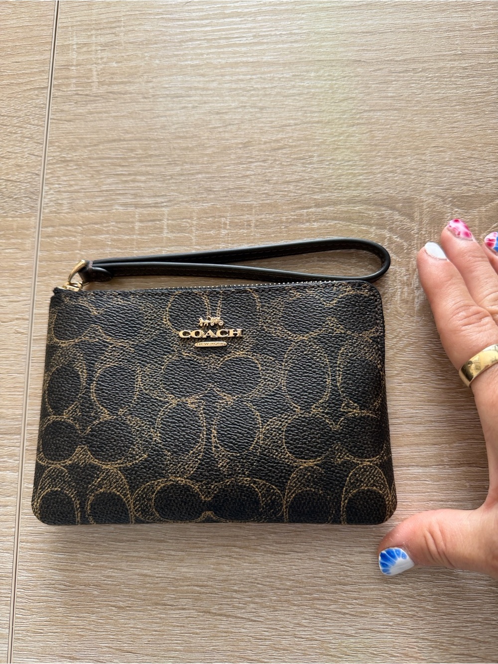 Coach in Loved Signature Wristlet with Gold Logo